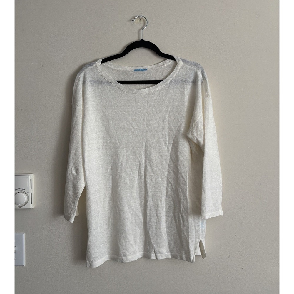 J McLaughlin Womens Medium Top 100% LINEN White Ivory Pullover Coastal Boho